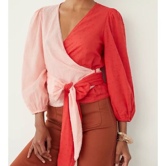 FARM RIO X ANTHROPOLOGIE Color blocked Wrep Blouse Pink/Rose Sz S NWT - Picture 1 of 13